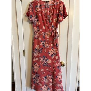 Pink Floral Wrap Dress